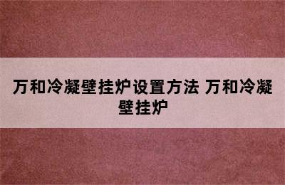 万和冷凝壁挂炉设置方法 万和冷凝壁挂炉